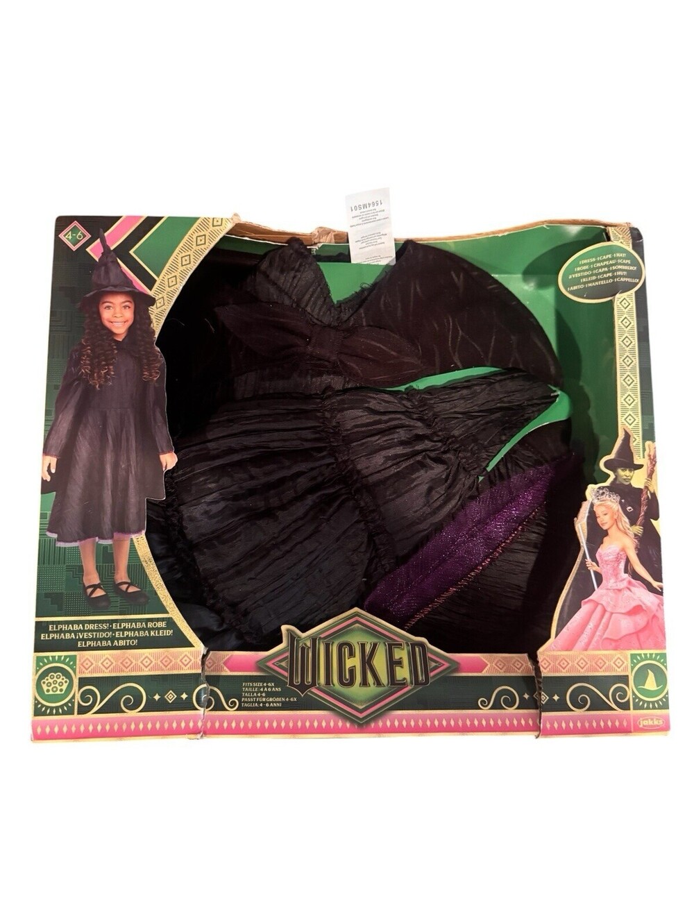 Wicked Elphaba Black Dress, Hat & Cape Costume Dress Up Set Child Size 4-6x